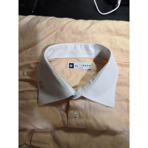Bachrach Shirt‎ Mens 15.5 32/33 Peach White Contrast Collar French Cuff Cotton - Picture 5 of 8
